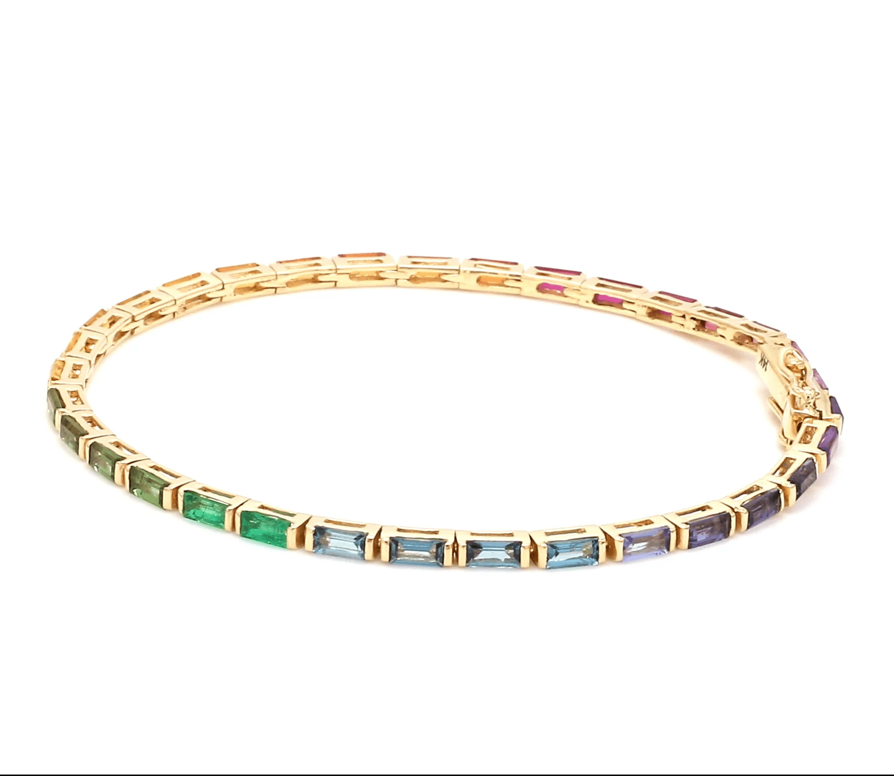 Bracelets 14K & 18K Gold Rainbow Baguette Tennis Bracelet, East West