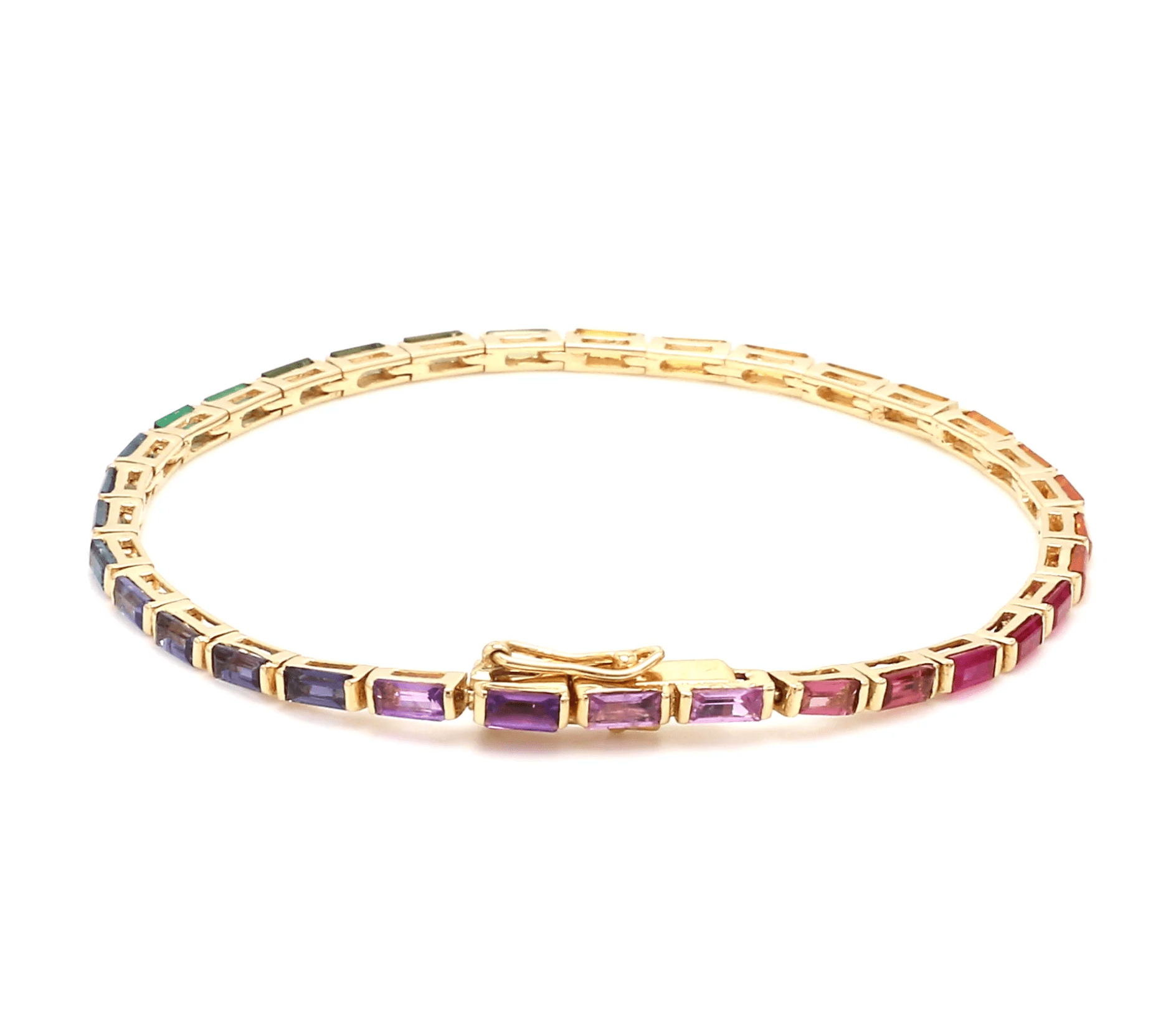 Bracelets 14K & 18K Gold Rainbow Baguette Tennis Bracelet, East West