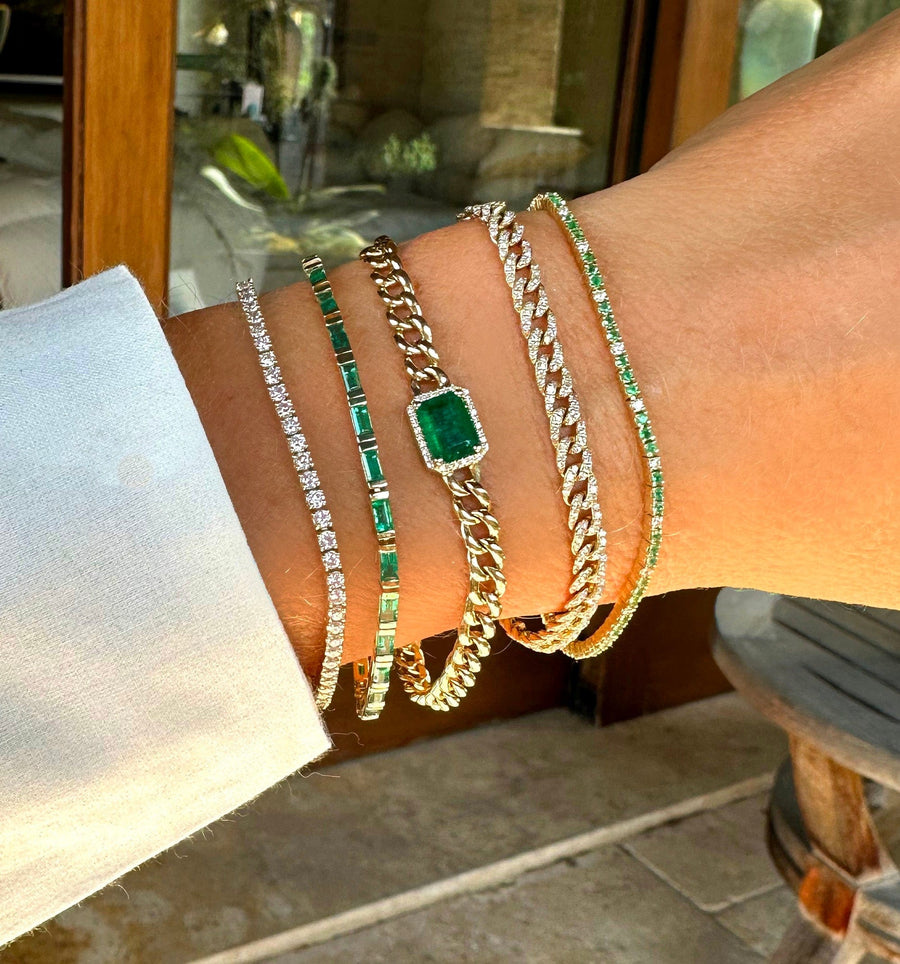 Bracelets 14K Gold Emerald and Diamond Cuban Chain Bracelet