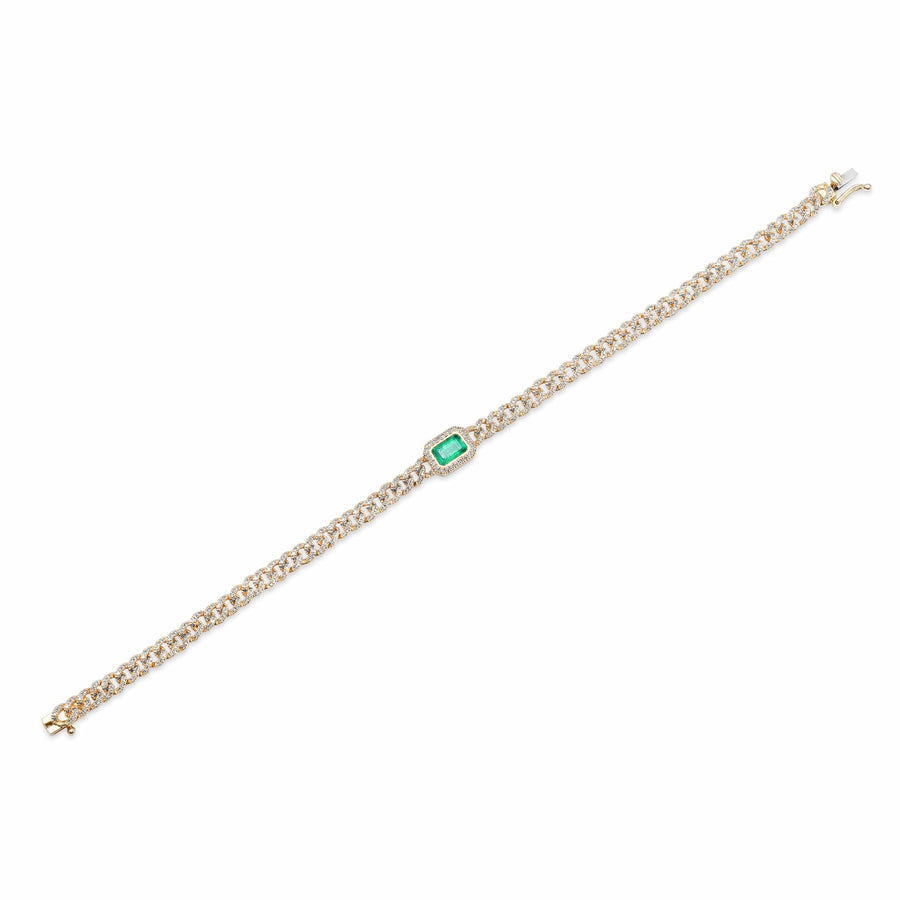 Bracelets 14K Gold Emerald and Pave-Diamond Cuban Link Chain Bracelet