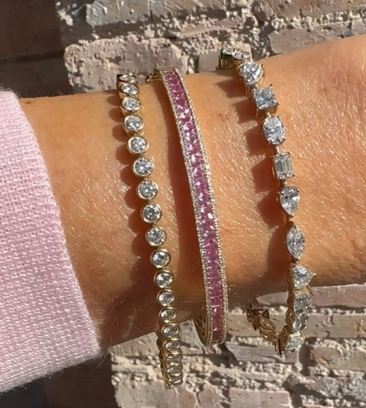 Bracelets 14K Gold Pink Sapphire and Diamond Bangle Bracelet