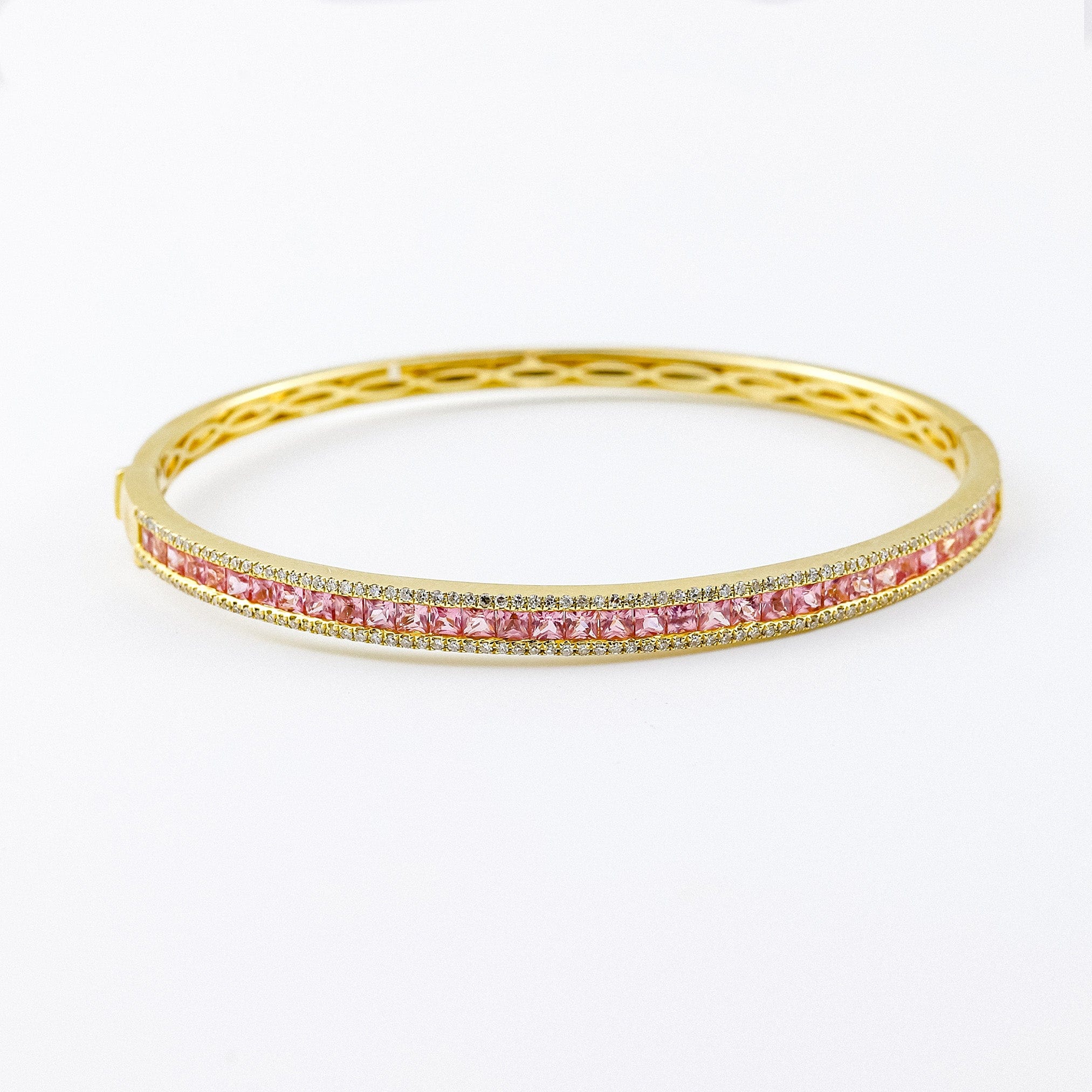Bracelets 14K Gold Pink Sapphire and Diamond Bangle Bracelet