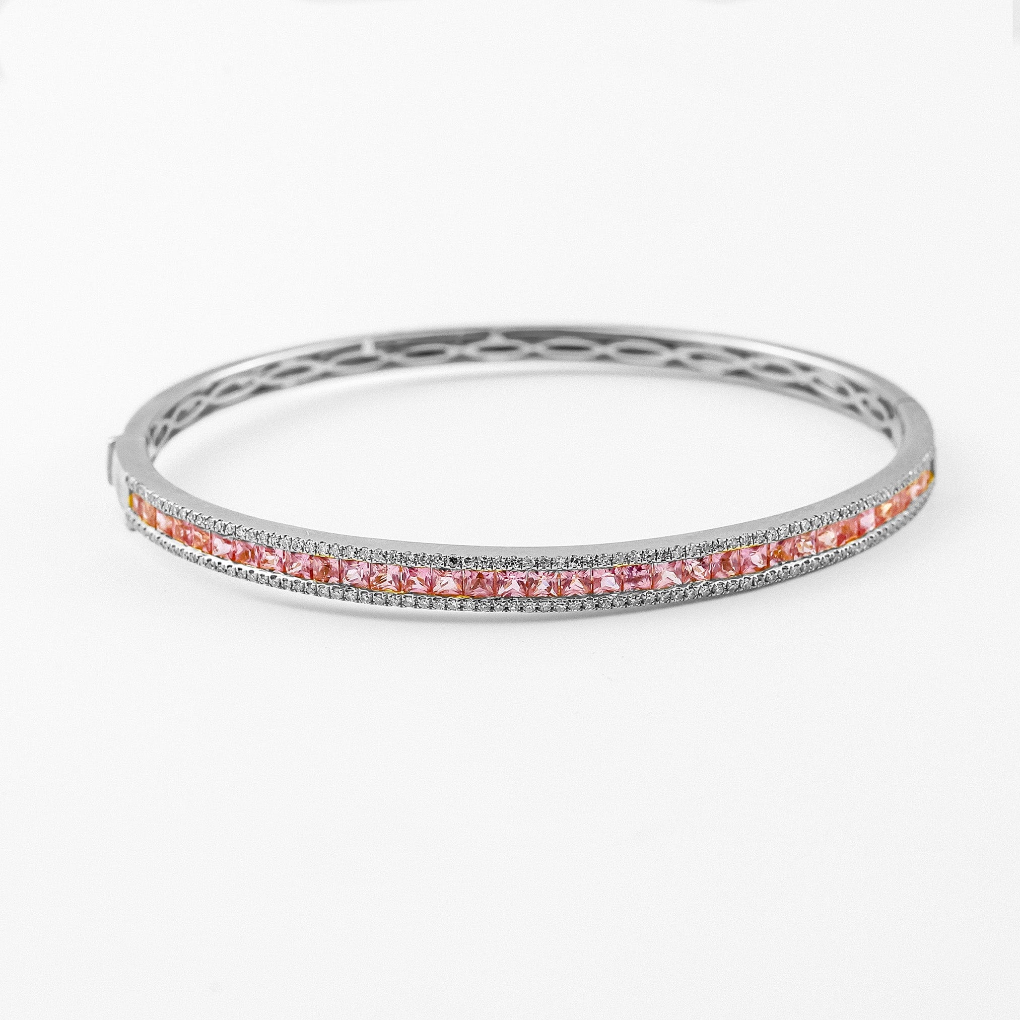 Bracelets 14K Gold Pink Sapphire and Diamond Bangle Bracelet
