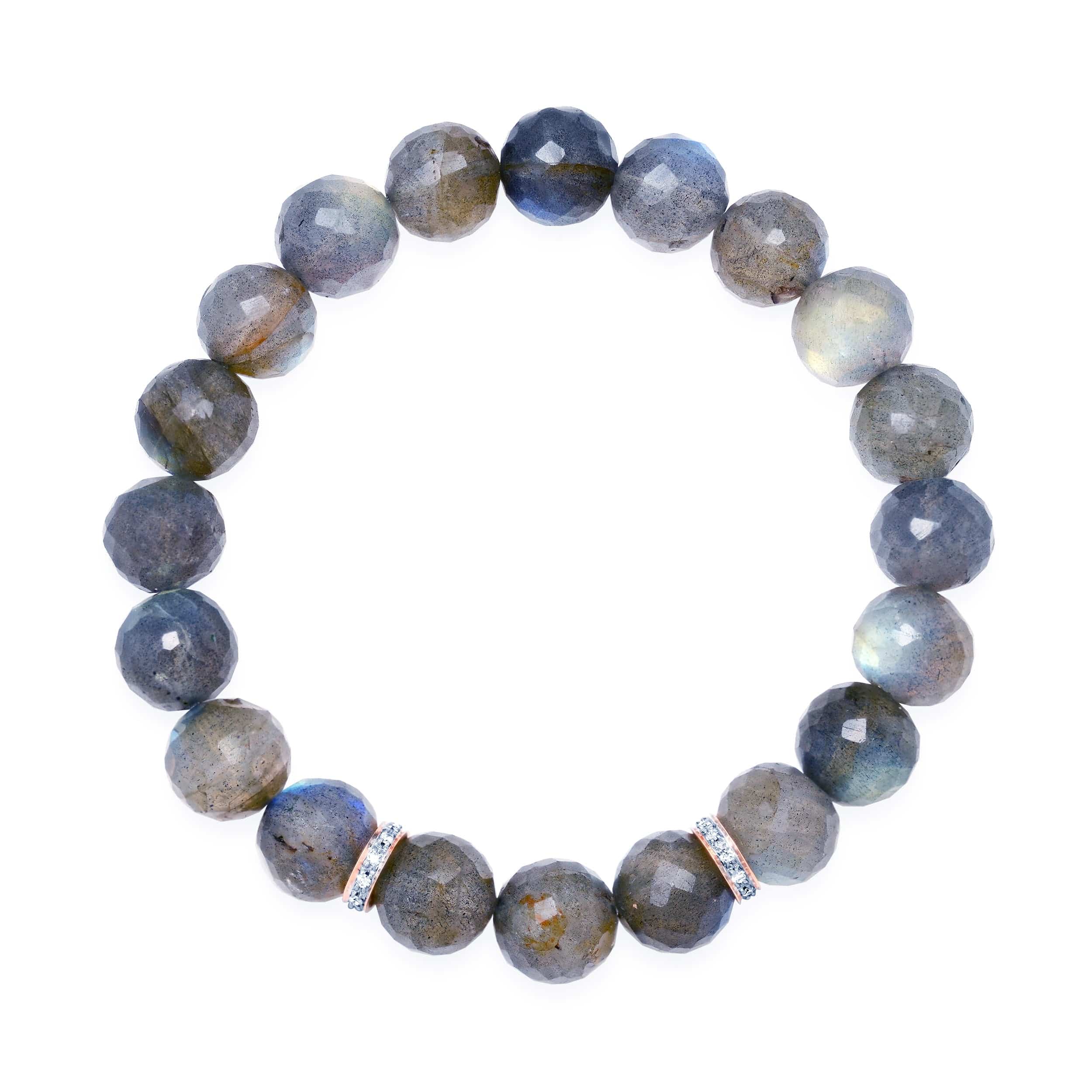 Bracelets 2 Diamond Bands / 14K 14K & 18K Labradorite & Rose Gold Diamonds Beaded Bracelet