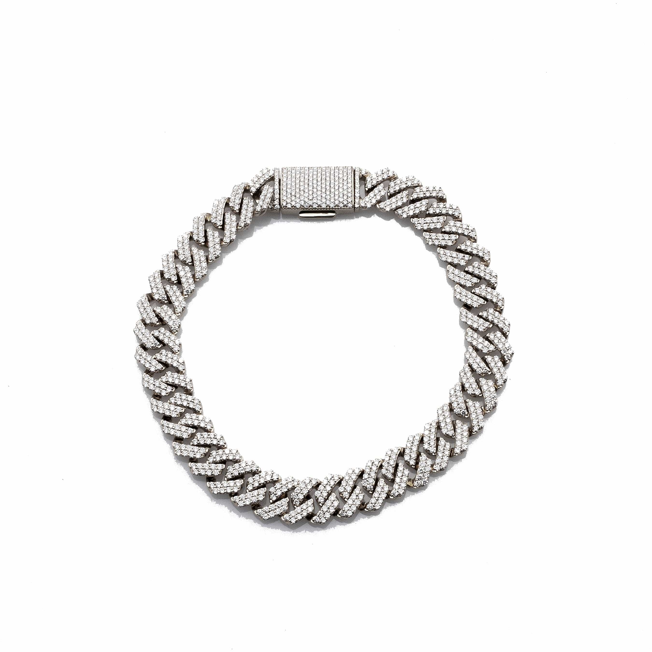Bracelets 6" / White Gold Medium 14K Gold Jagged Cuban Link Micro-Pave Diamonds and Diamond Clasp