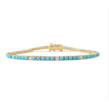 Bracelets 6" / yellow gold Mini 14K Gold Turquoise and Diamond Tennis Bracelet 4-Prong Setting