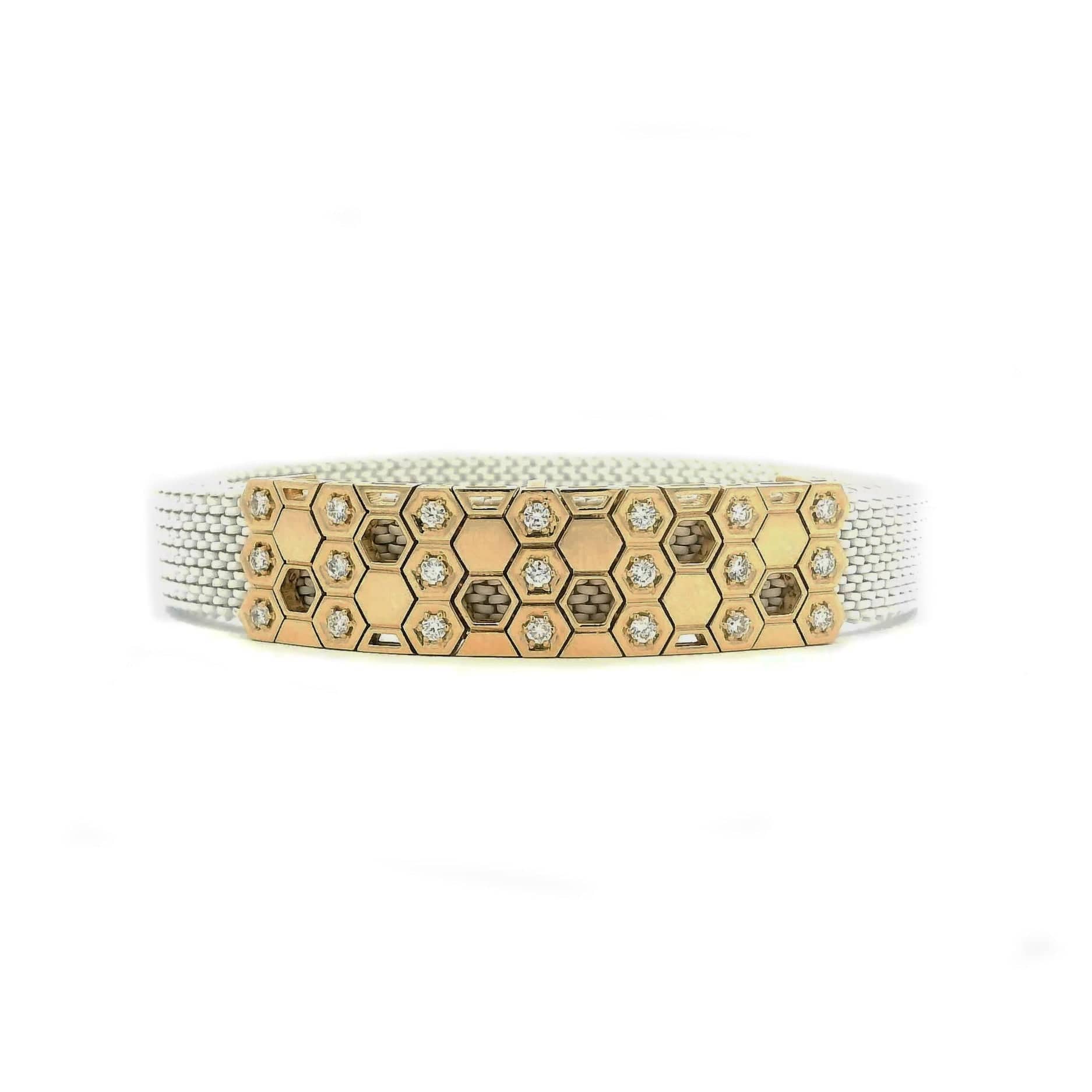 Bracelets 7.5" / Yellow Gold / Brown Stretch 14K Gold Honeycomb Stretch Material Diamond Bracelet