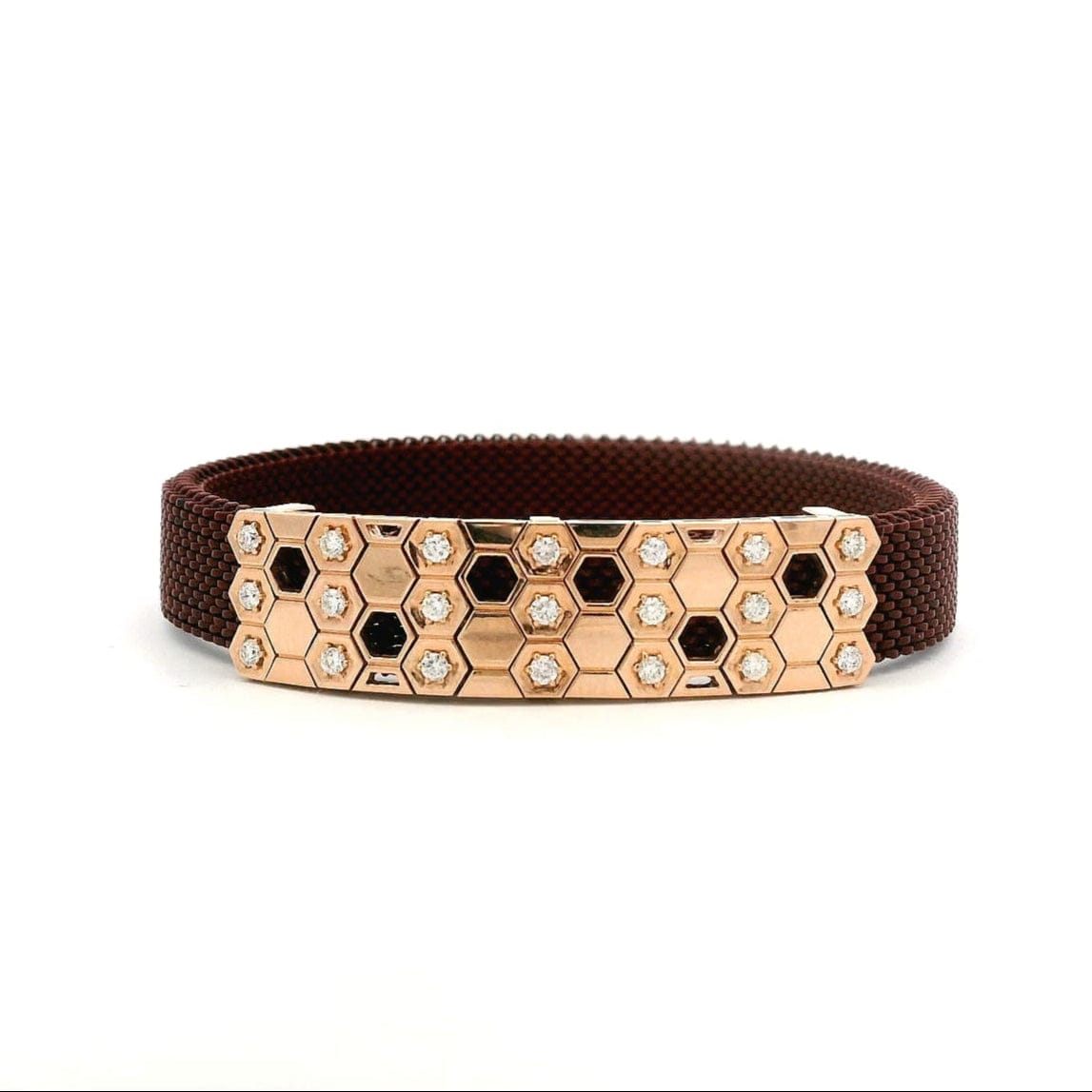 Bracelets 7.5" / Yellow Gold / Brown Stretch 14K Gold Honeycomb Stretch Material Diamond Bracelet copy