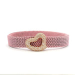 Bracelets 7.5" / Yellow Gold / Brown Stretch 14K Gold Material Heart Pave Diamond Bracelet