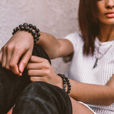 Bracelets 7" Iridescent Black Beads with 14K Gold, Diamonds and our Signature Dog Tag Charm