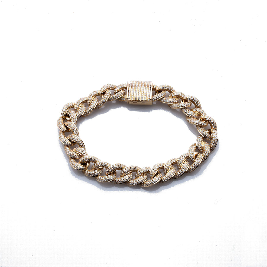 Bracelets Large Micro-Pave 14K Gold Cuban Link with Diamonds and Diamond Clasp