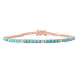 Bracelets Mini 14K Gold Turquoise and Diamond Tennis Bracelet 4-Prong Setting
