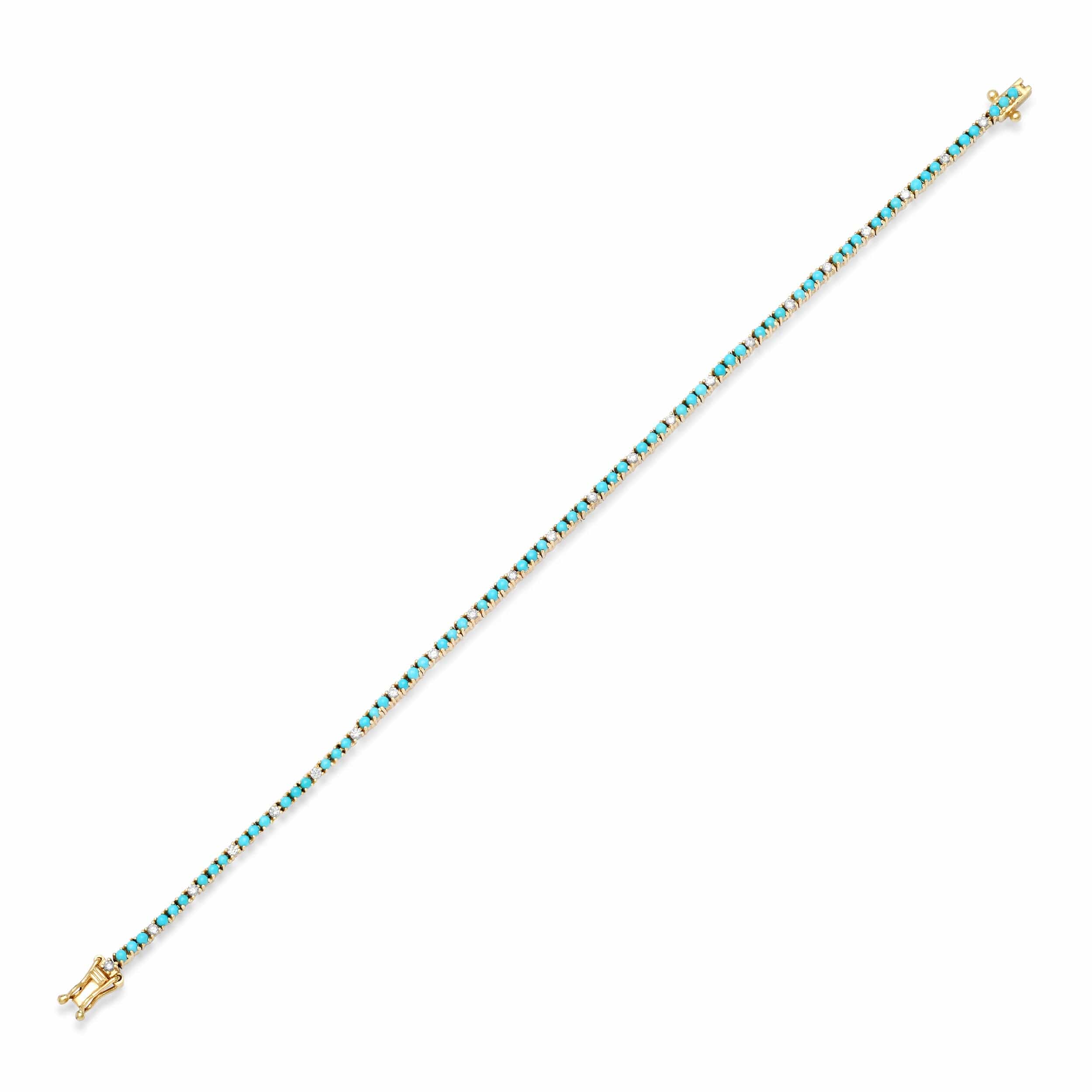 Bracelets Mini 14K Gold Turquoise and Diamond Tennis Bracelet 4-Prong Setting
