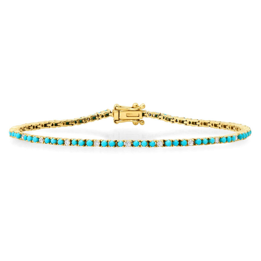 Bracelets Mini 14K Gold Turquoise and Diamond Tennis Bracelet 4-Prong Setting