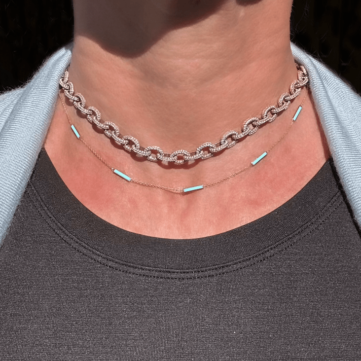 Bracelets Turquoise Blue 14K Turquoise Blue Enamel Bar Chain Necklace