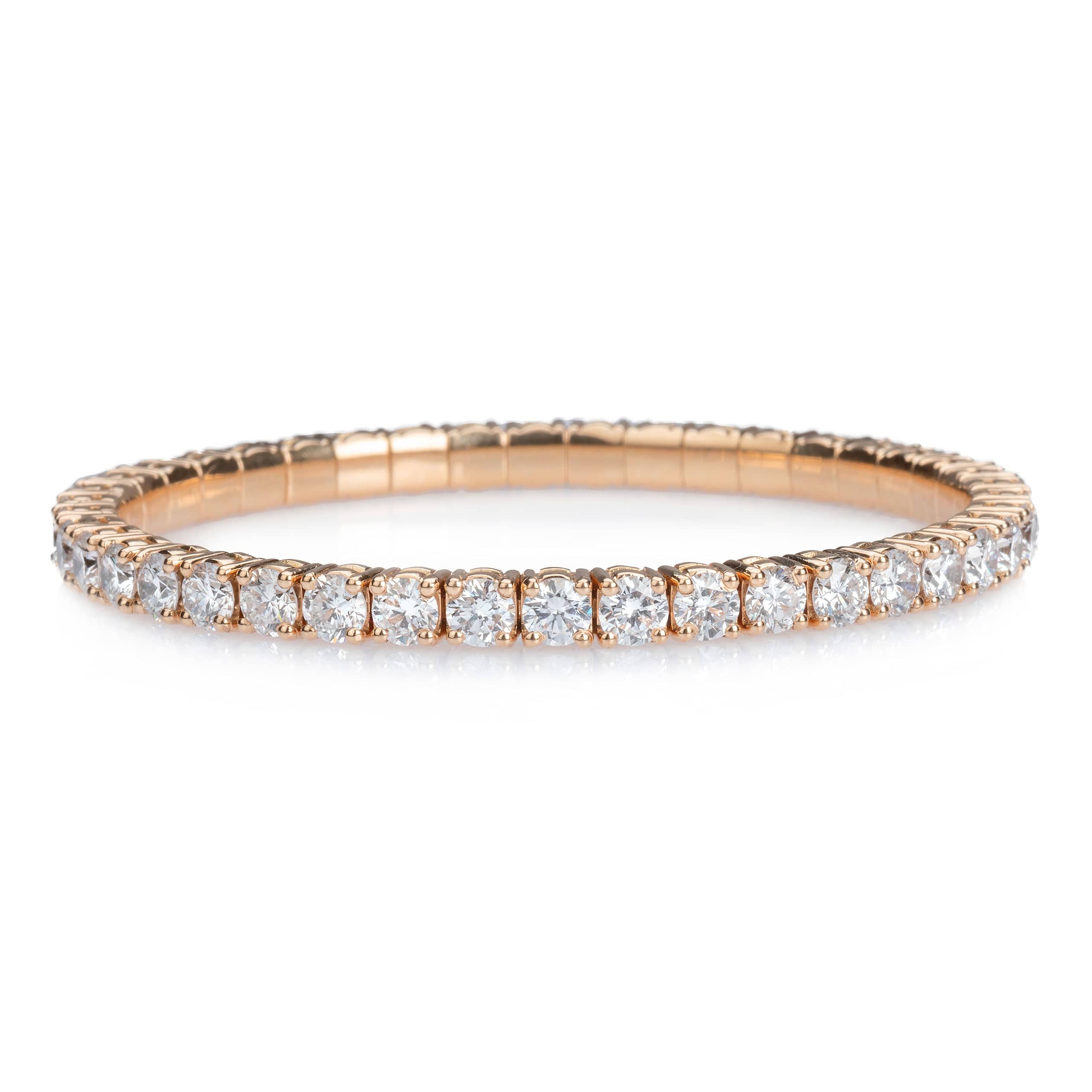 Bracelets XS: 45mm / Rose Gold / 9.0-12.0 Carats Diamonds TW 18K Gold Stretch & Stack Round Diamond Tennis Bracelet, 10.2 Carats, Lab Diamonds