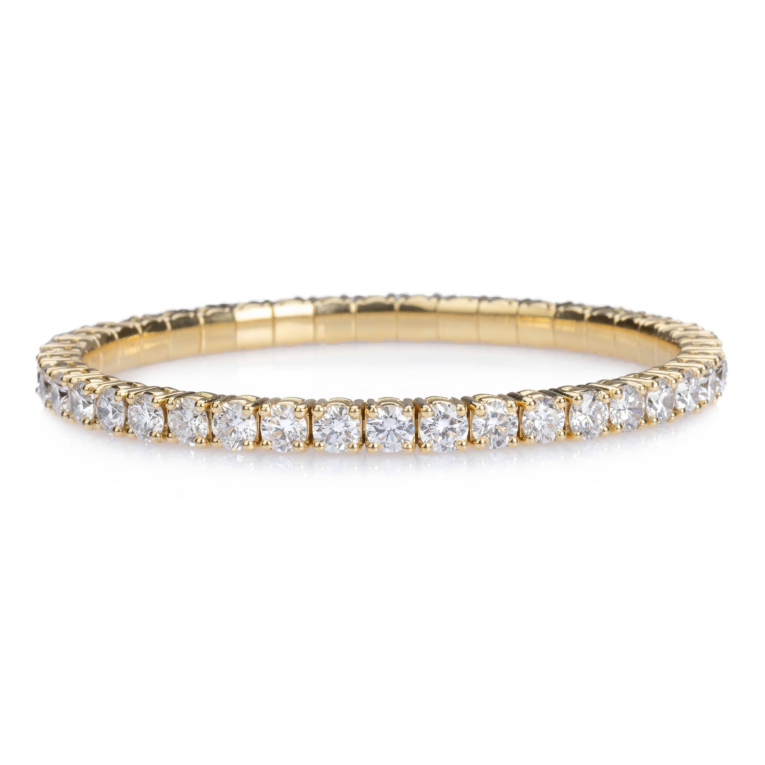 Bracelets XS: 45mm / Yellow Gold / 9.0-12.0 Carats Diamonds TW 18K Gold Stretch & Stack Round Diamond Tennis Bracelet, 10.2 Carats, Lab Diamonds