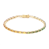Bracelets Yellow Gold / 14K 14K & 18K Gold Rainbow Baguette Tennis anklet, East West
