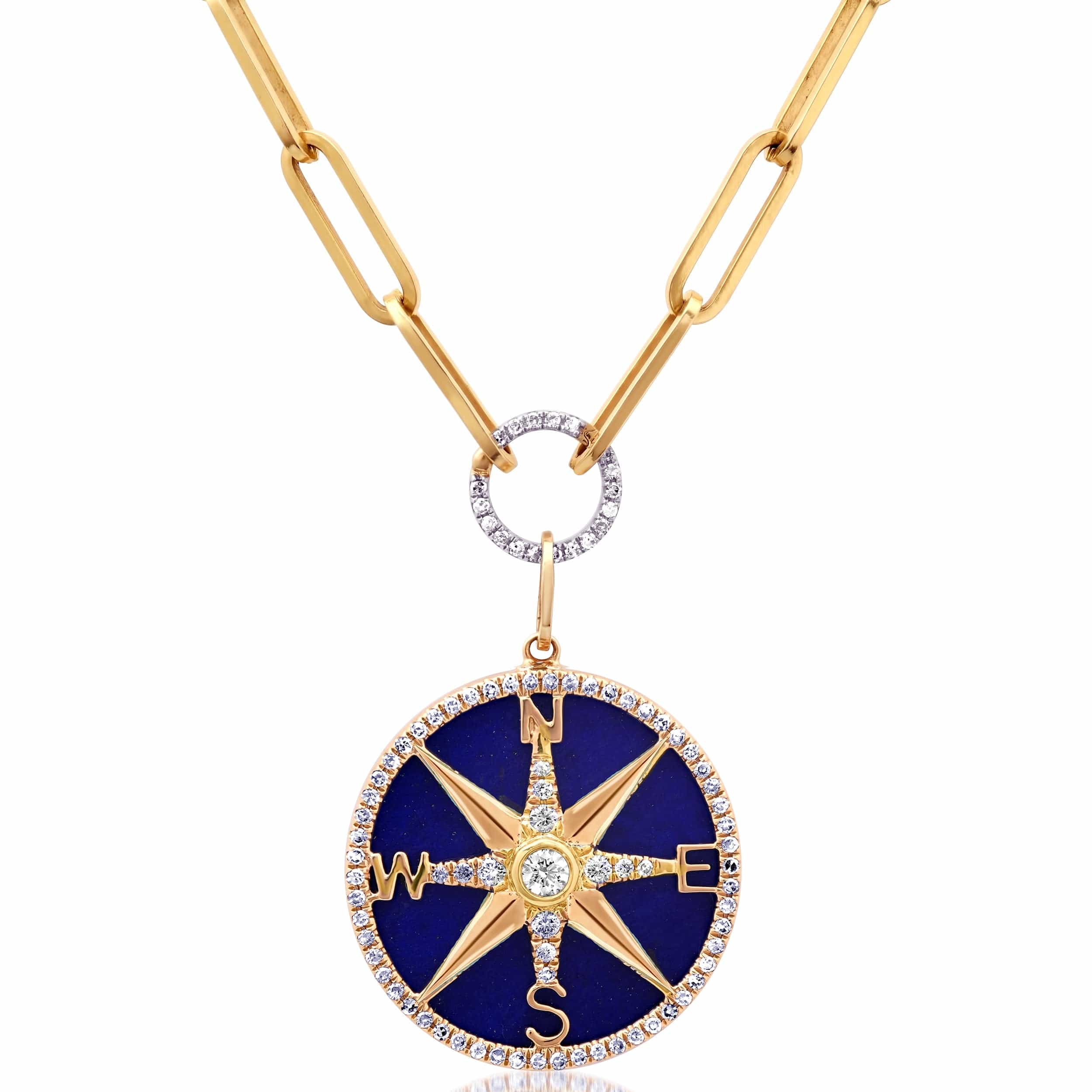 Charms & Pendants 14K Gold Lapis and Pave Diamond Compass Charm, Large