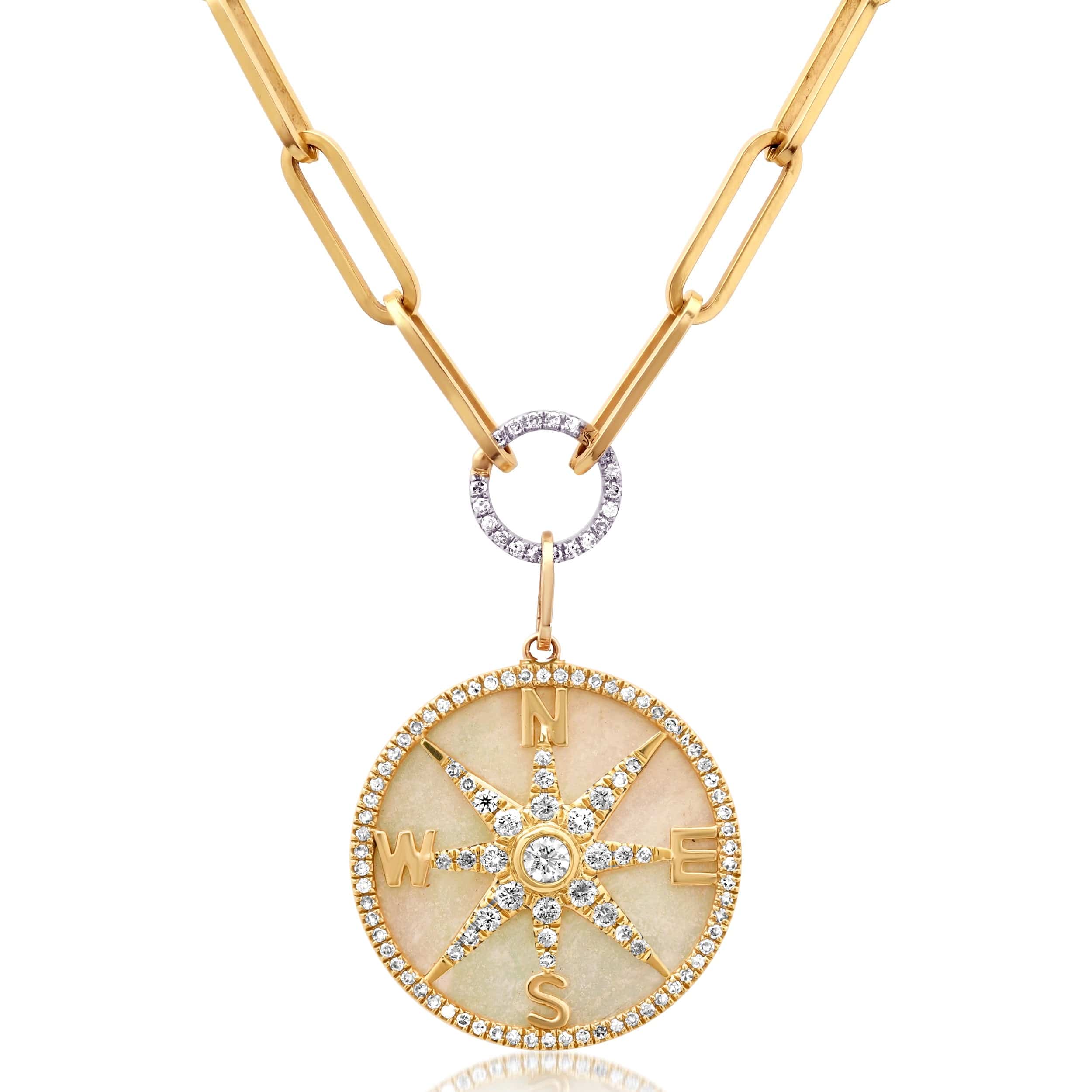 Charms & Pendants 14K Gold Mother of Pearl and Pave Diamond Compass Charm, Full Diamonds