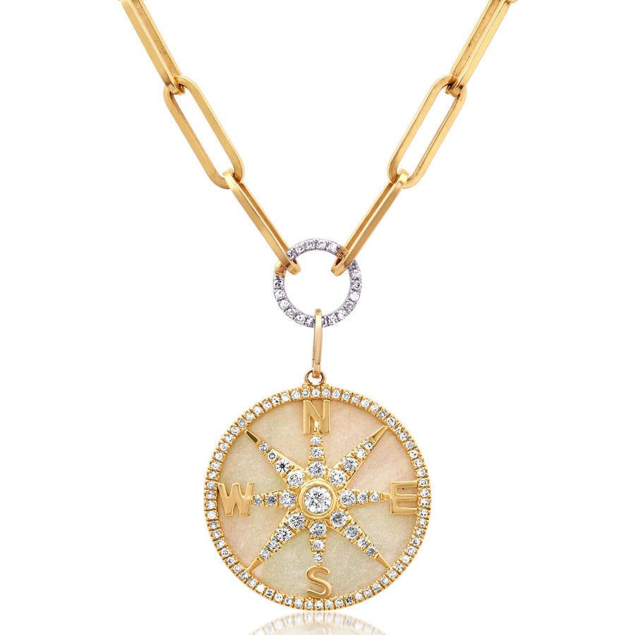 Charms & Pendants 14K Gold Mother of Pearl and Pave Diamond Compass Charm, Full Diamonds