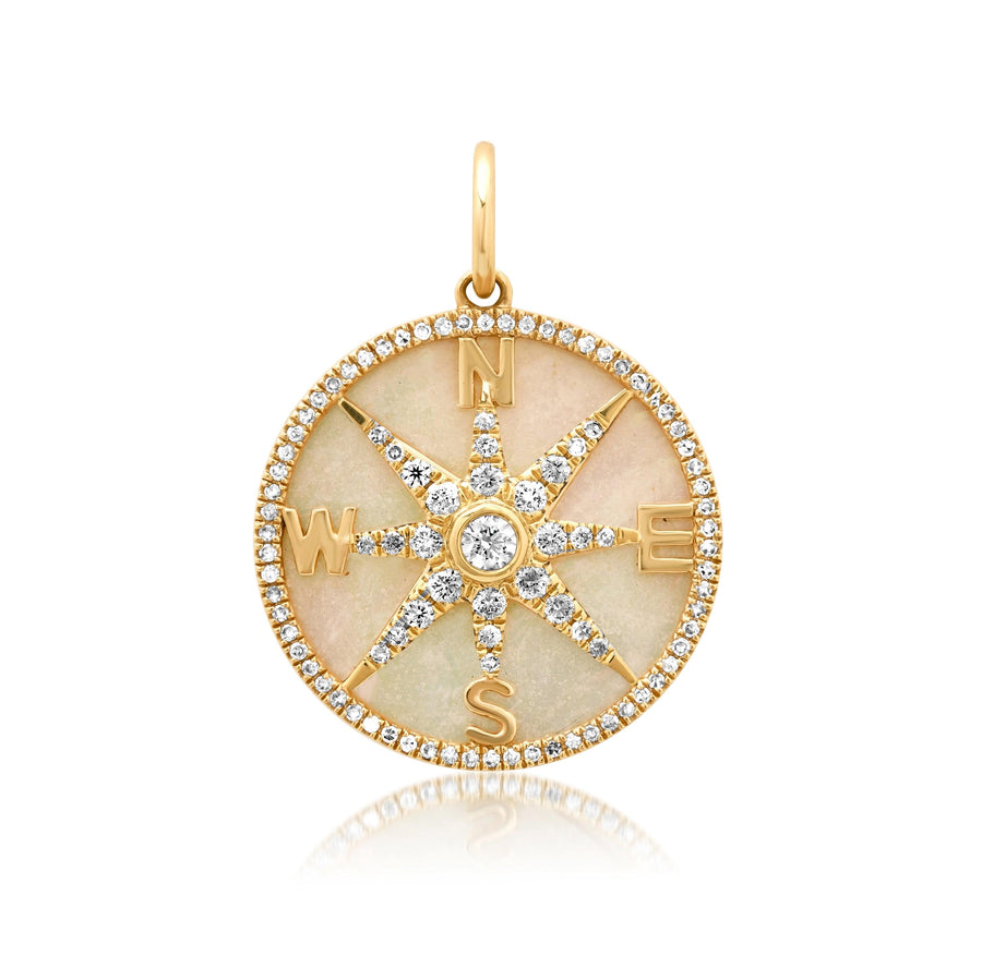 Charms & Pendants 14K Gold Mother of Pearl and Pave Diamond Compass Charm, Full Diamonds