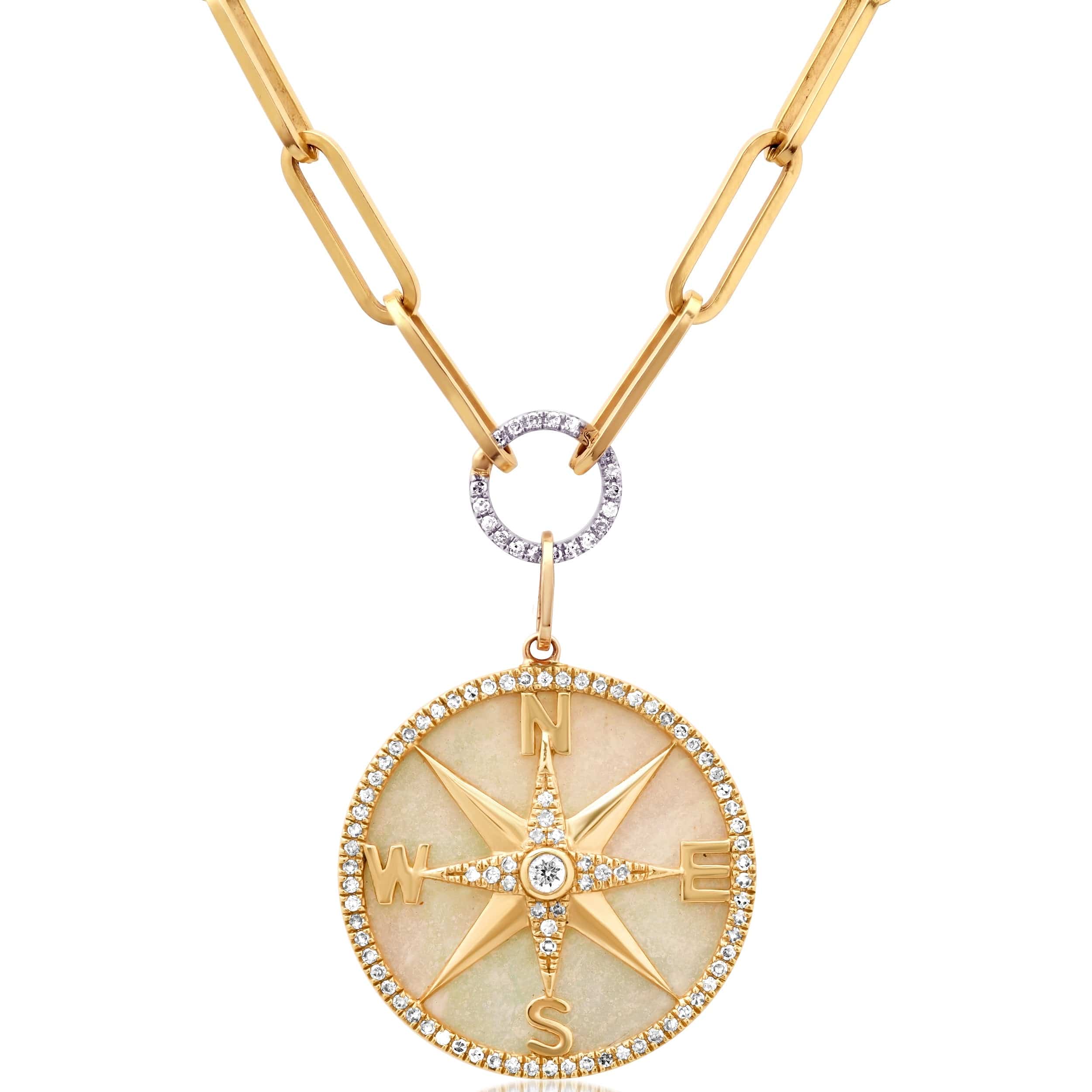 Charms & Pendants 14K Gold Mother of Pearl and Pave Diamond Compass Charm, Large