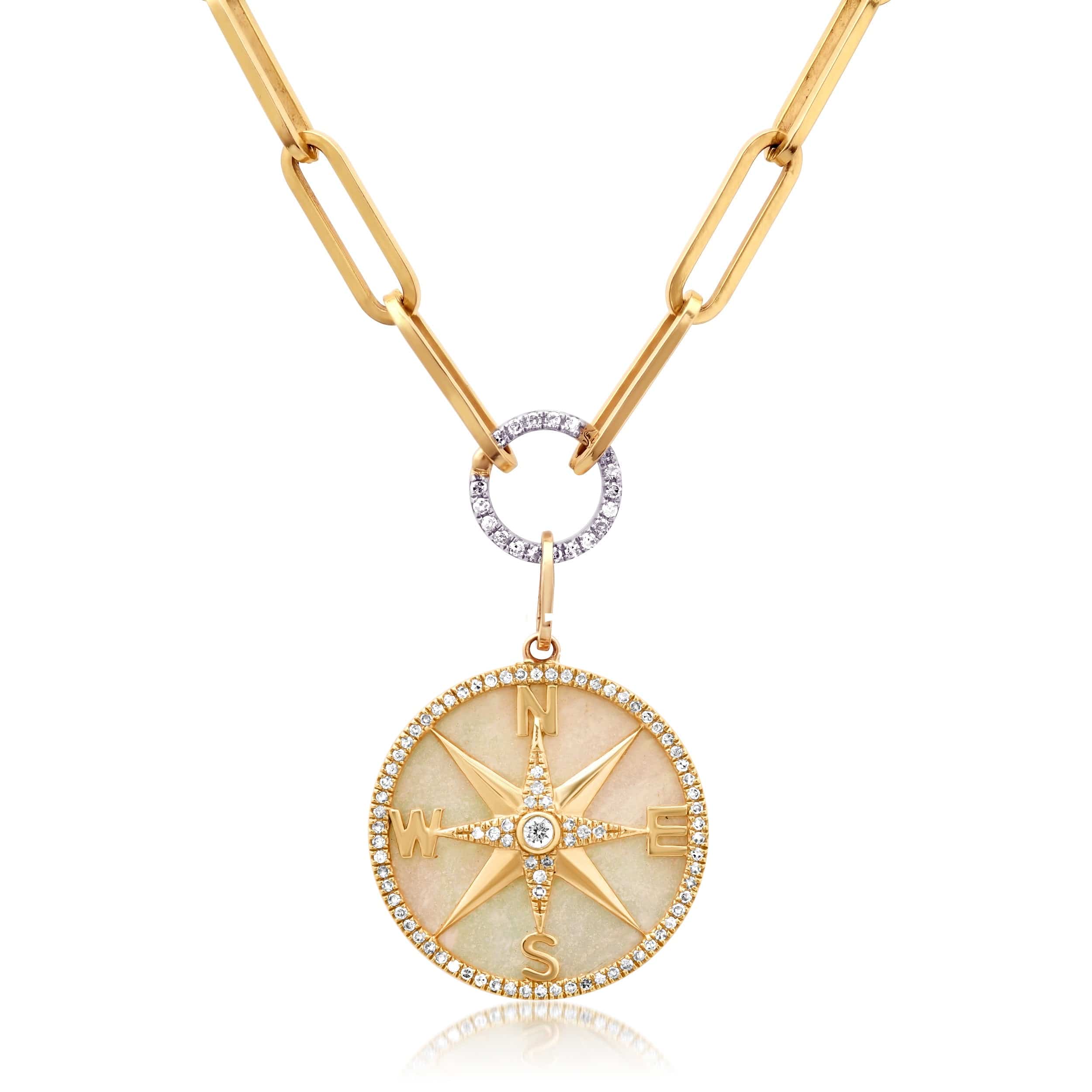 Charms & Pendants 14K Gold Mother of Pearl and Pave Diamond Compass Charm, Medium
