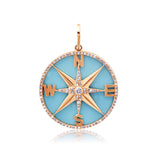 Charms & Pendants 14K Gold Turquoise and Pave Diamond Compass Charm, Medium