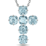 Charms & Pendants Light Blue Sapphire Asscher Cut Cross in Solid 18K Gold
