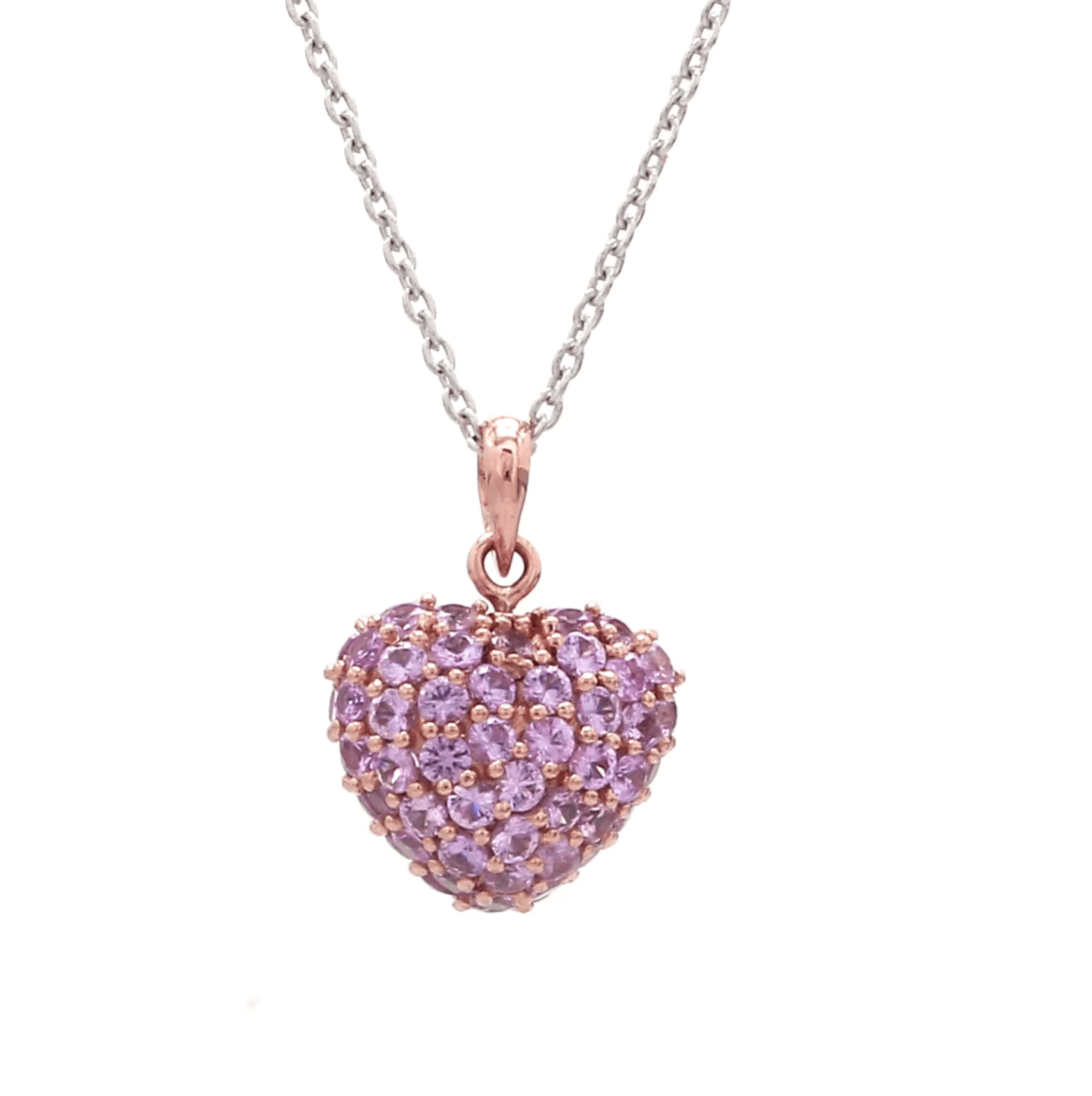 Charms & Pendants Puffy Pave Pink Sapphire Heart Charm
