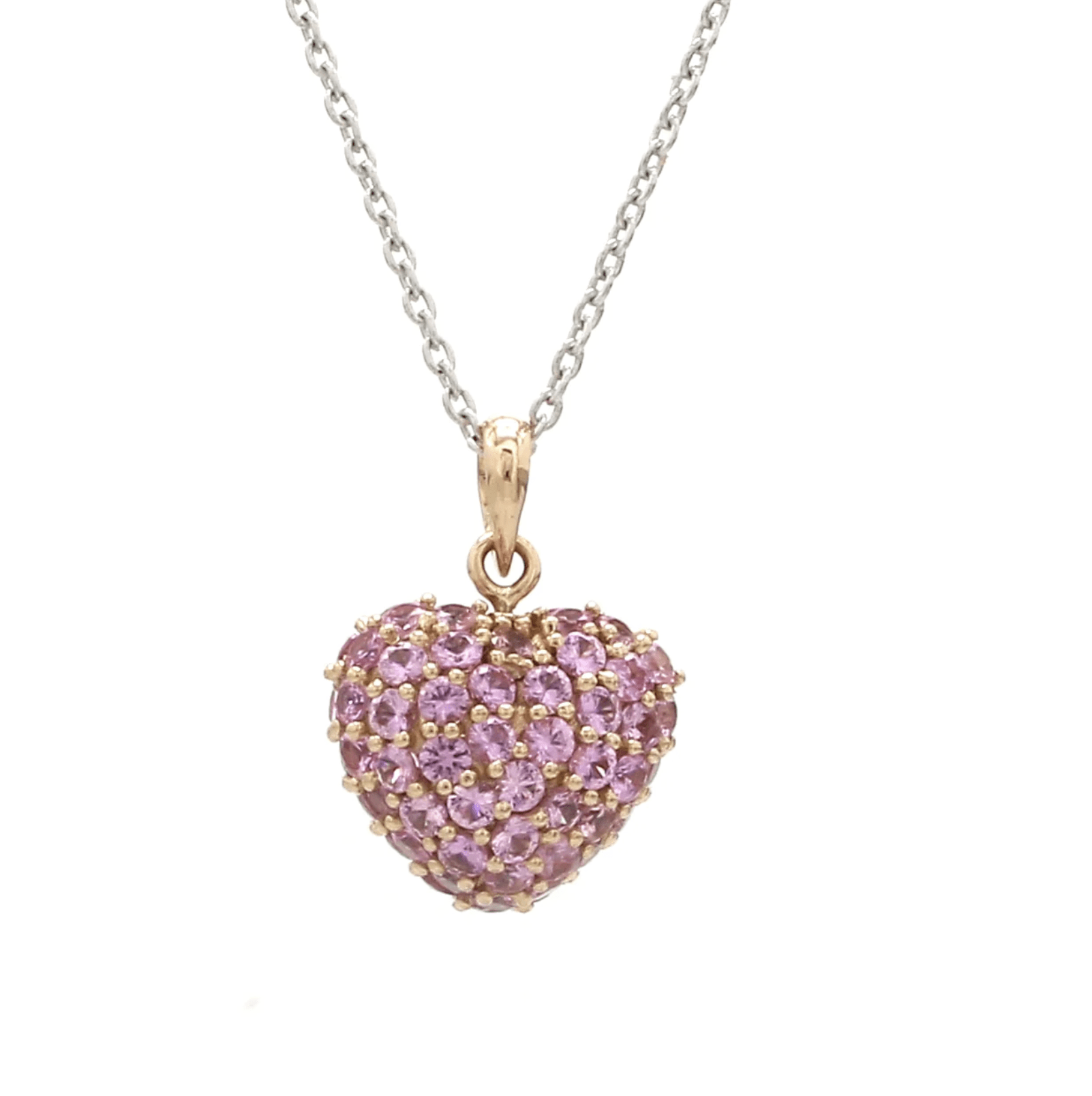 Charms & Pendants Puffy Pave Pink Sapphire Heart Charm