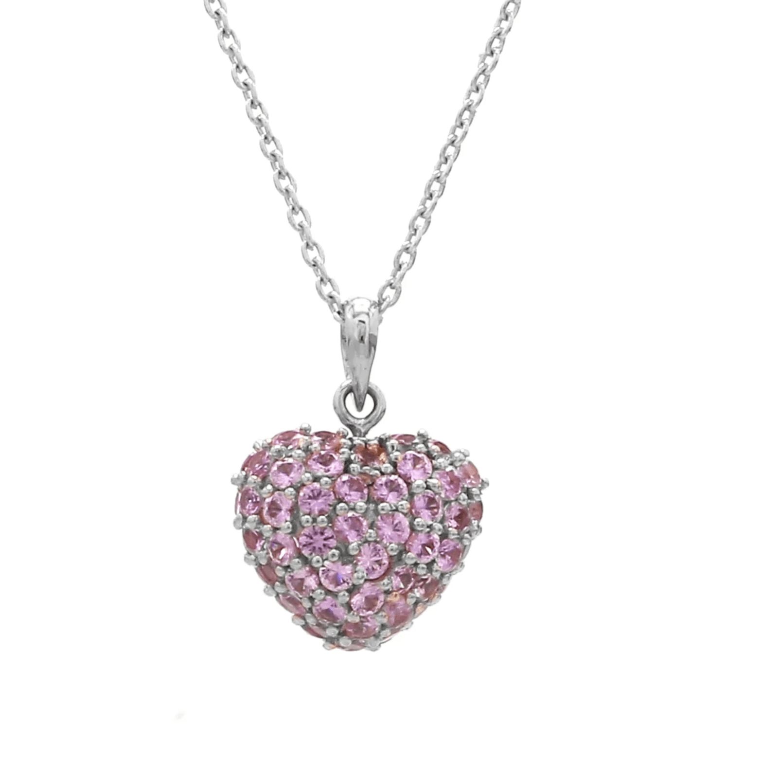 Charms & Pendants Puffy Pave Pink Sapphire Heart Charm