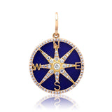 Charms & Pendants Rose Gold 14K Gold Lapis and Pave Diamond Compass Charm, Full Diamonds