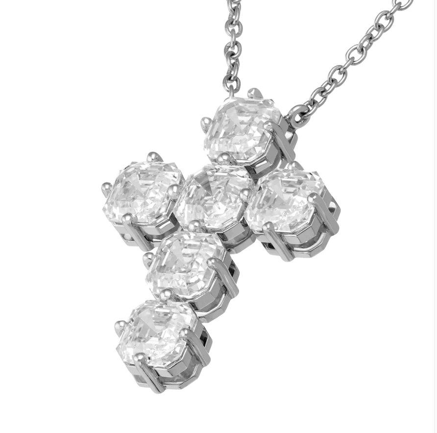 Charms & Pendants Rose Gold / 18K Gold Diamond Asscher Cut Cross in Solid 18K Gold