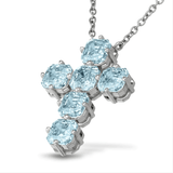 Charms & Pendants Rose Gold / 18K Gold Light Blue Sapphire Asscher Cut Cross in Solid 18K Gold
