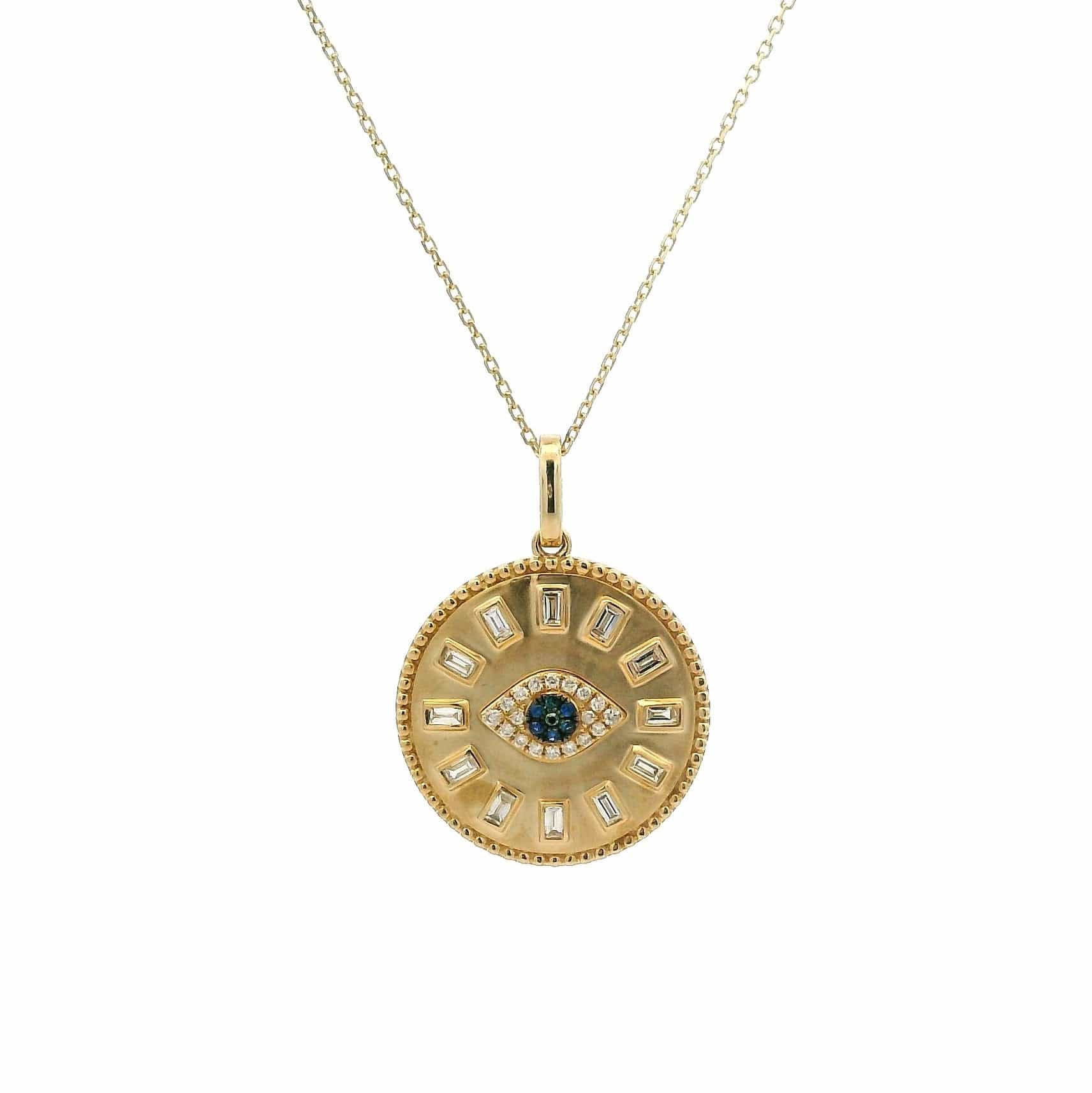Charms & Pendants Rose Gold 18K Gold Round, Baquette Diamond and Blue Sapphire and Diamond Evil Eye Charm