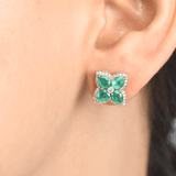 Earrings 14K & 18K Gold Emerald and Diamond Clover Flower Stud Earrings