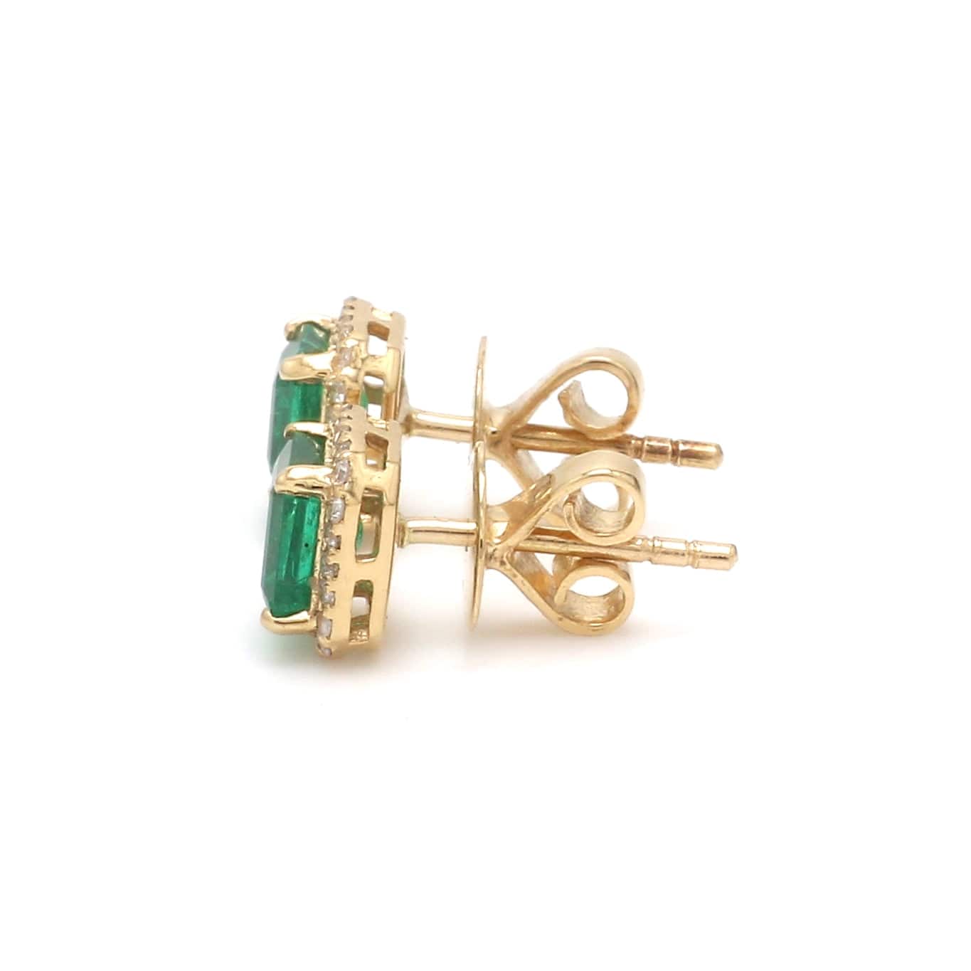 Earrings 14K & 18K Gold Emerald and Halo Diamond Stud Earrings