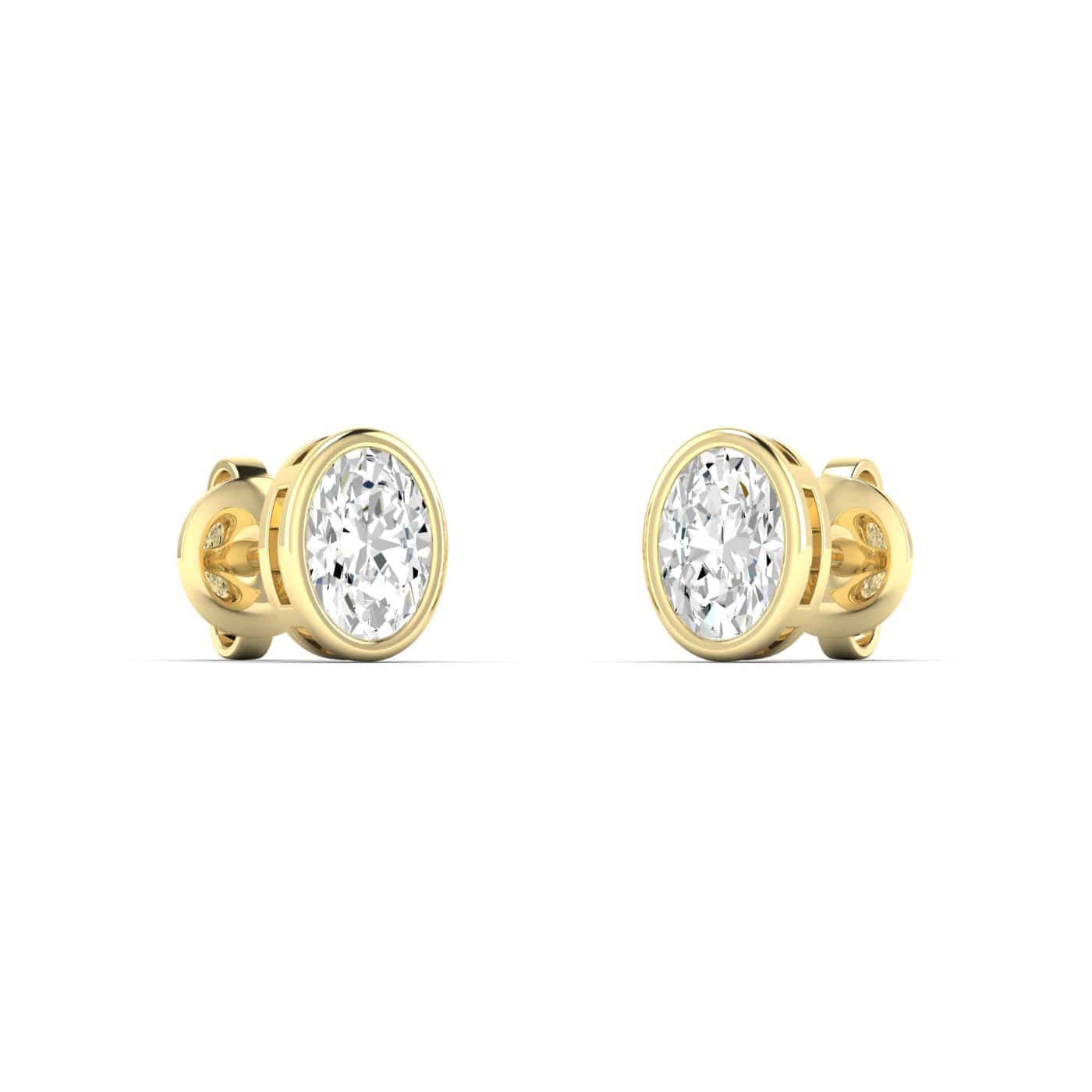 Earrings 14K & 18K Gold Oval Bezel Set Stud Earrings
