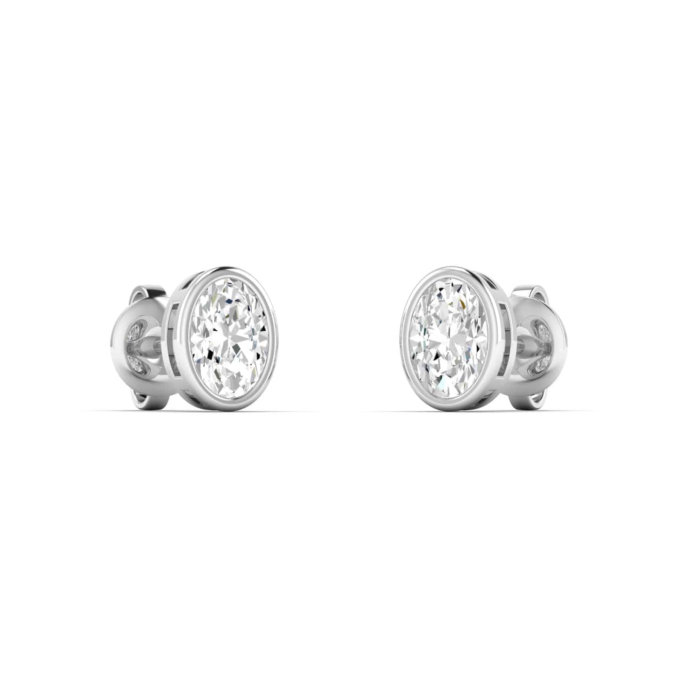 Earrings 14K & 18K Gold Oval Bezel Set Stud Earrings