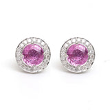 Earrings 14K & 18K Gold Pink Sapphire Round Halo Diamond Stud Earrings