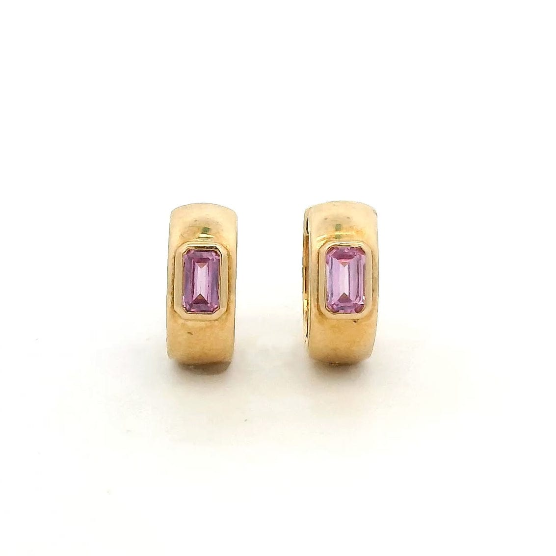 Earrings 14K & 18K Gold Pink Sapphire Thick Hoop Earrings
