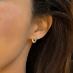 Earrings 14K Gold Half and Half Pink Sapphire and Emerald Huggie Hoops Earrings