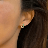 Earrings 14K Gold Half and Half Pink Sapphire and Emerald Huggie Hoops Earrings