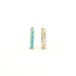 Earrings 14K Gold Half and Half Turquoise and Diamond Huggie Hoops Earrings
