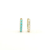 Earrings 14K Gold Half and Half Turquoise and Diamond Huggie Hoops Earrings