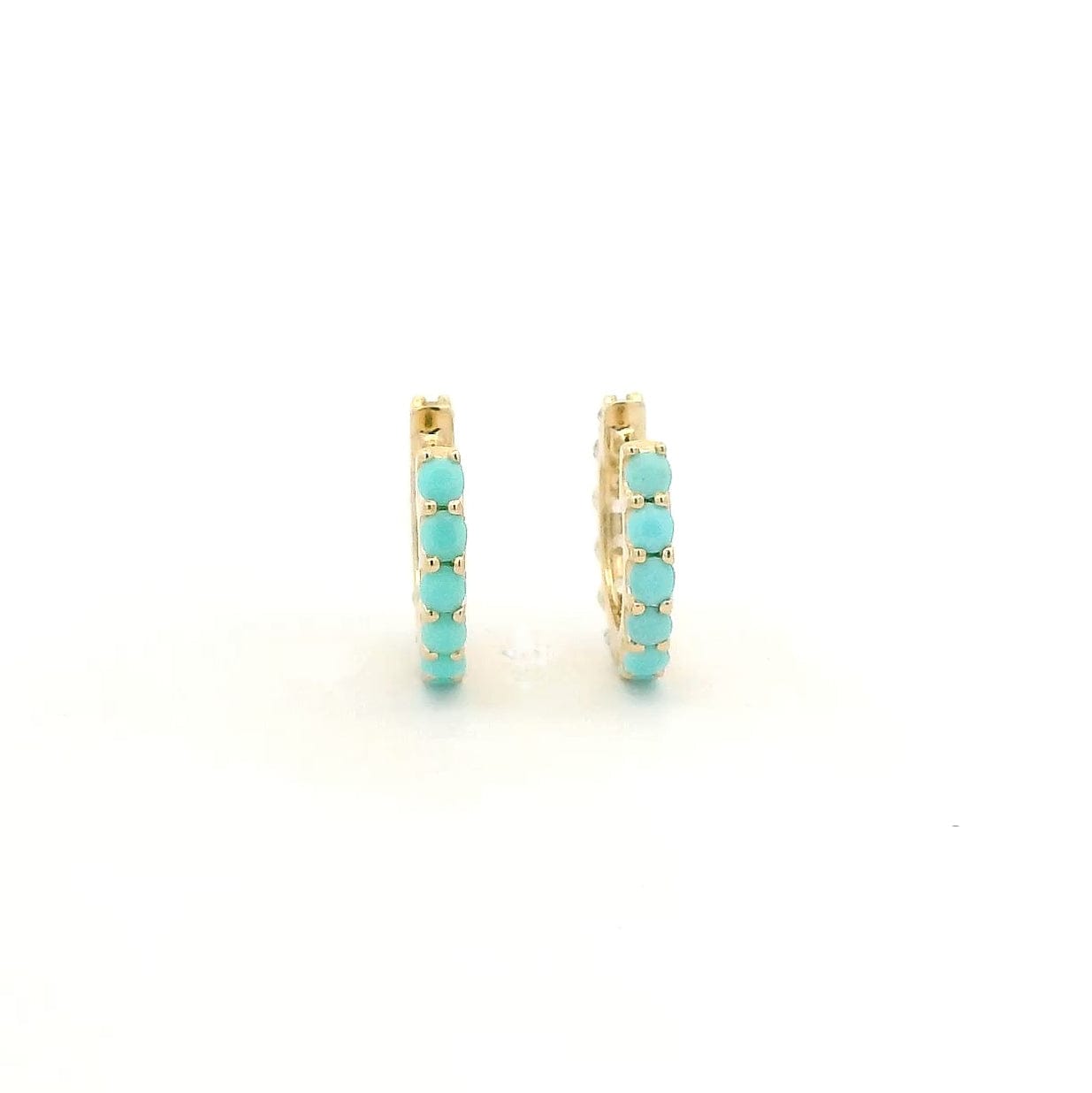 Earrings 14K Gold Half and Half Turquoise and Diamond Huggie Hoops Earrings