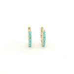 Earrings 14K Gold Half and Half Turquoise and Diamond Huggie Hoops Earrings