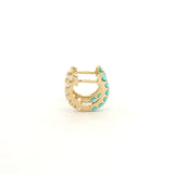 Earrings 14K Gold Half and Half Turquoise and Diamond Huggie Hoops Earrings